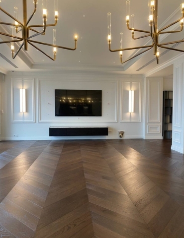 L'Héritage Project: Custom Extra-Wide Chevron Oak Flooring